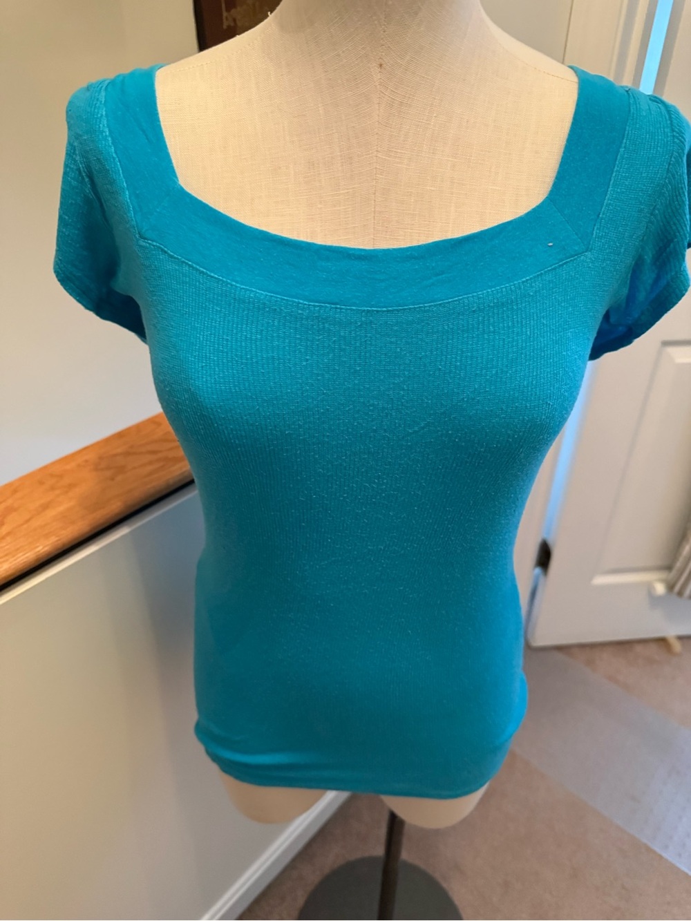 Derek Heart Vibrant Teal Short Sleeve Square-Neck Top